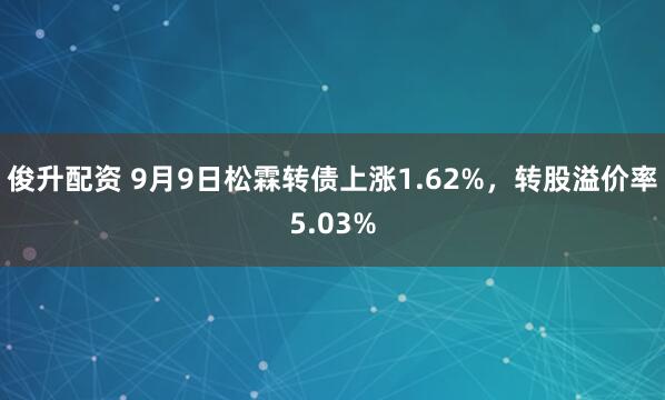 俊升配资 9月9日松霖转债上涨1.62%，转股溢价率5.03%